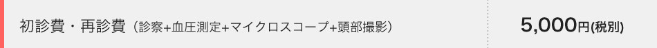 初診費・再診費（診察+血圧測定+マイクロスコープ+頭部撮影） 5,500円（税込）