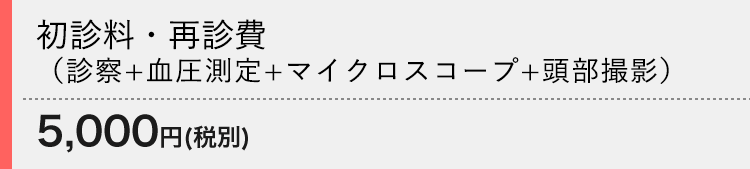 初診費・再診費（診察+血圧測定+マイクロスコープ+頭部撮影） 5,500円（税込）