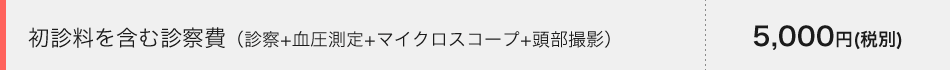 初診料を含む診察費（診察+血圧測定+マイクロスコープ+頭部撮影） 5,500円（税込）