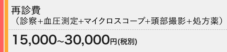 再診費（診察+血圧測定+マイクロスコープ+頭部撮影+処方薬） 16,500～33,000円（税込）